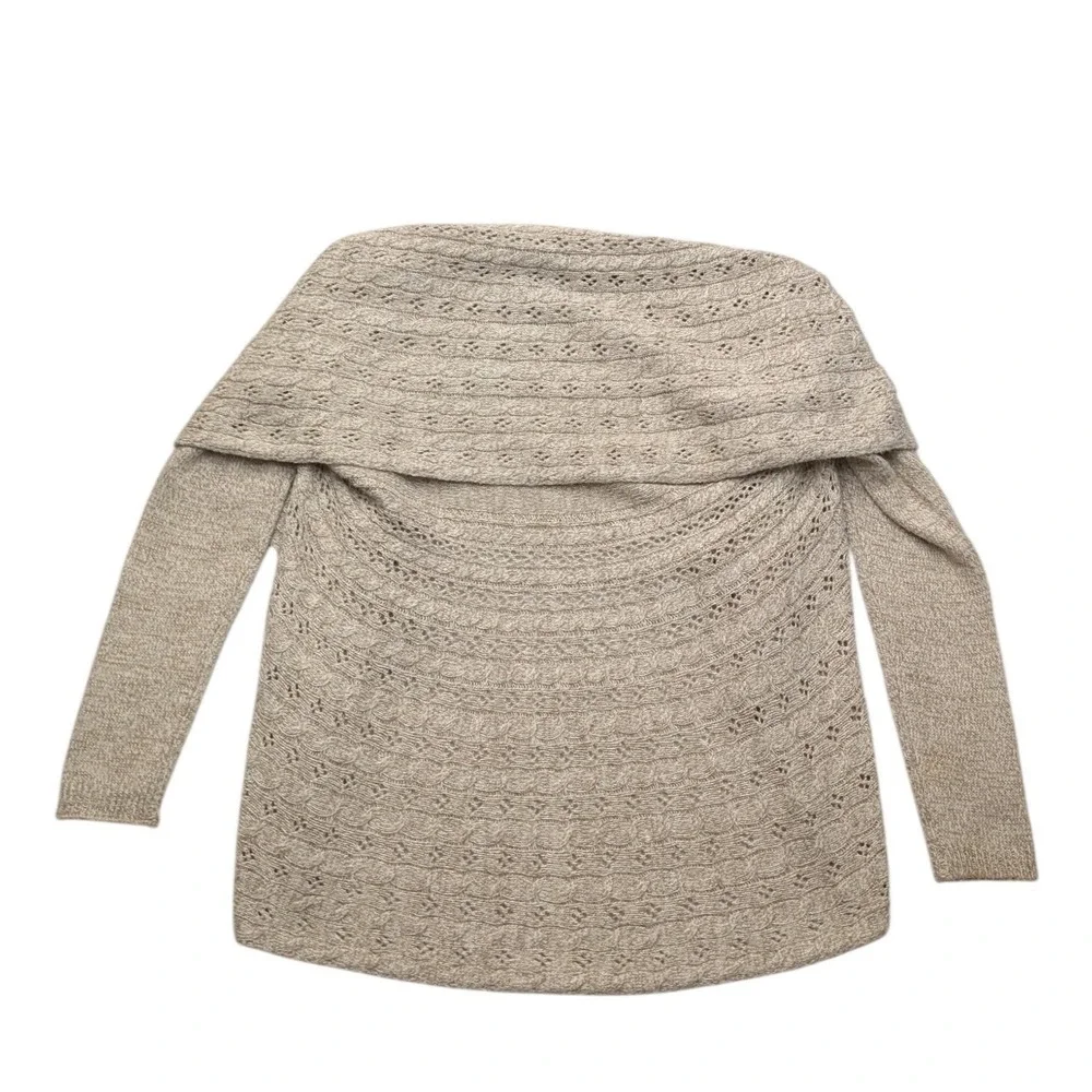 Karen Scott Cardigan Womens Small Tan Open Front Shawl Collar Pointelle Knit